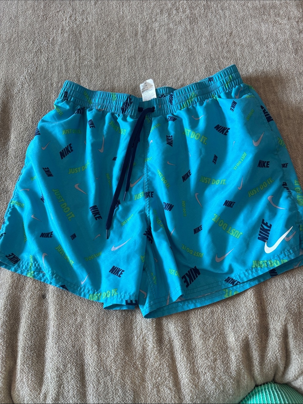 Nike Turquoise/Teal Logo-Print Swim Shorts